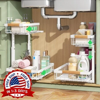 Paquete De 2 Organizadores Debajo Del Fregadero Y Altura De Almacenamiento NUEVO. Foto 1 de 4