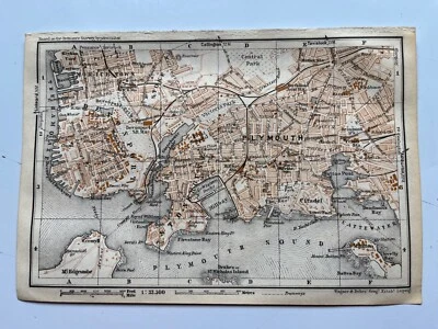 Cromolitografía vintage plano ciudad Plymouth 1937 Foto 1 de 2