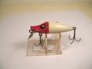 Vintage Shur Strike River Runt Tack Eye Red Head White Holz Crankbait Köder - Bild 1 von 3