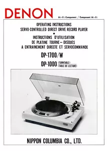 Bedienungsanleitung-Operating Instructions für Denon DP-1700, DP-1000 - Bild 1 von 1