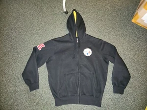 PITTSBURGH STEELERS LOGO FULL ZIPPER HOODED Black SWEATSHIRT LARGE - Picture 1 of 16