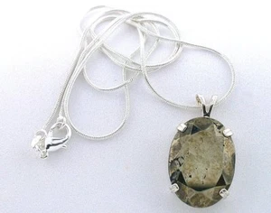 25x18 Oval Natural Faceted Pyrite Gem Sterling Necklace FREE Silverplated Chain - Picture 1 of 2