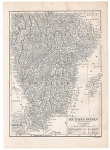 SOUTHERN SWEDEN - Provinces Railways Gotaland 1911 Original Antique Map w Video - Picture 1 of 2