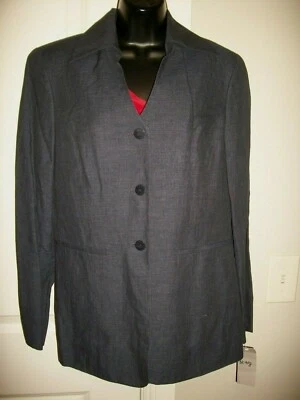 CHAQUETA BLAZER NORDSTROM 8 AZUL LINO VISCOSA CUELLO EN V STUDIO 121 ÍNDIGO NUEVA CON ETIQUETAS $258 Foto 1 de 2