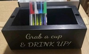 Wooden Disposable Double Cup Holder w/ Marker Slot Party Bar Organizer New - Picture 1 of 5