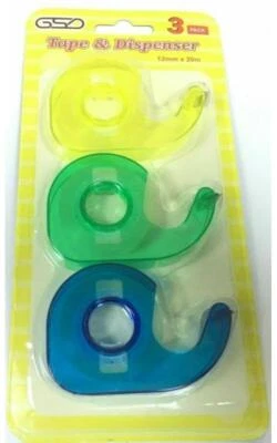 GSD Mini Sticky Tape Dispenser With 3 Rolls use in Office/Home/Study/Business UK