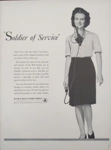 1943, teléfono campana vintage WWll conflicto mujeres, soldado de servicio - Imagen 1 de 1