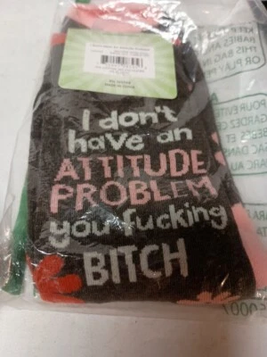 NWT Calcetines altos florales rosas marrones unisex "I DON'T HAVE AN ATTITUDE" Foto 1 de 3