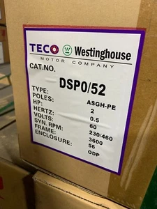 NEW - DSP0/52 - 1/2 HP 3600 RPM TECO WESTINGHOUSE 230/460 VOLT ODP MOTOR - Picture 1 of 1
