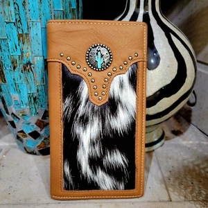 Montana west Men's Wallet Cactus concho Brown Genuine Leather & Cow Hair In Box - Picture 1 of 10