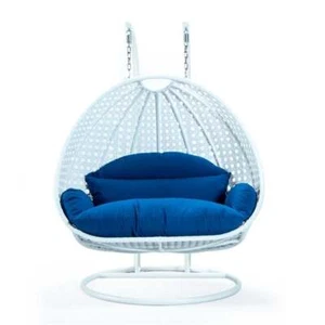 LeisureMod ESCW-57BU 78 x 57 x 27 in. White Wicker Hanging 2 Person Egg Swing... - Picture 1 of 1