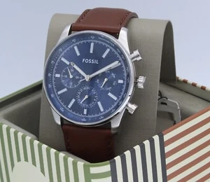 NEW AUTHENTIC FOSSIL SULLIVAN CHRONOGRAPH NAVY BLUE BROWN BQ2857 MEN'S WATCH - Picture 1 of 19