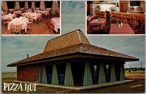 Vintage 1960s PIZZA HUT Restaurant Advertising Postcard 3 Views / Wichita Kansas - Picture 1 of 2