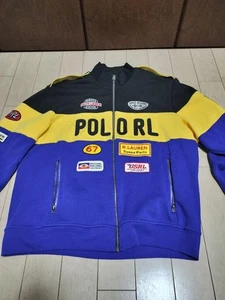 Polo Ralph Lauren Men's Racing Track Jacket Outerwear Patch Black Blue Yellow - Picture 1 of 9