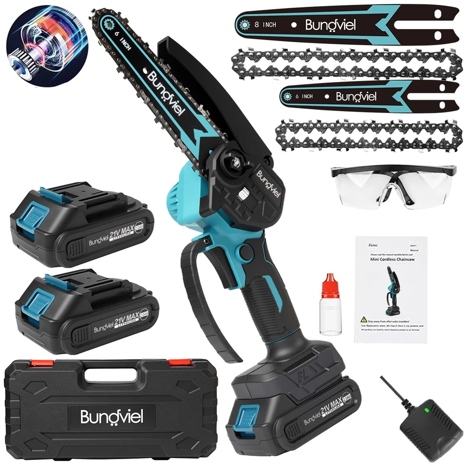 BUNDVIEL 6+8 Zoll Akku Kettensäge Mit 2 Akku Mini Elektro Kettensägen Handkettensäge 21V