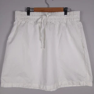 J.Crew White Linen  Smocked Mini Skirt Elastic Waist Tie - Women's Size 6 - Picture 1 of 6