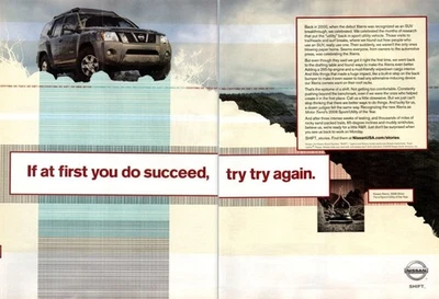 Nissan Xterra SUV 2006 2 páginas anuncio impreso vintage si al principio tienes éxito arte de pared Foto 1 de 4