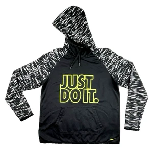 Nike Hoodie L Black Mens Therma Fit Logo Camo Sleeve Sweatshirt Just Do It - Picture 1 of 9