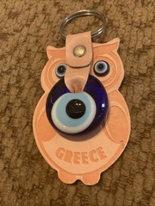 Greece Keychain Orange Owl Glass Eye - Picture 1 of 2