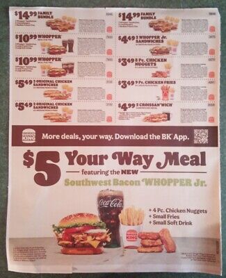 Burger King Coupons, Sheet Of 10, Expire 9/18/2022 • 2.49$