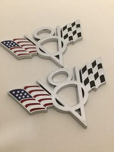 2x V8 US Logo USA Flag Car Chrome Trunk Metal Emblem Badge Decal Sticker - Picture 1 of 6