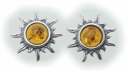 Orecchini a Spina Ambra Vero Argento 925 Sole Argento Sterling Nuovo Donna - Immagine 1 di 1