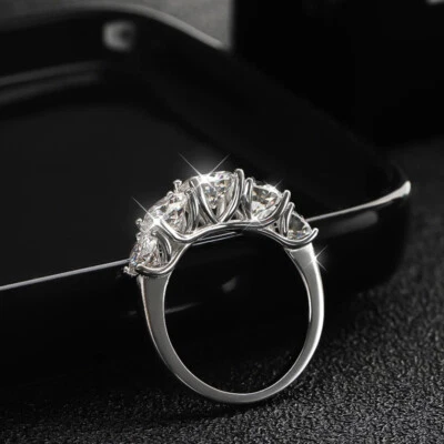 3.60CT Moissanite Wedding Engagement Ring 5 Stone Round Cut 925 Sterling Silver - Image 1 of 4