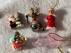 Christmas ornaments set of 5 miniature reindeer flying pig tea time PO8617 - Picture 1 of 4