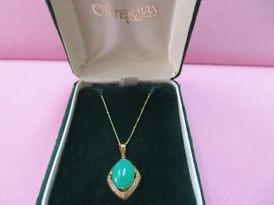 Colgante de crisoprasa de 18 quilates y collar de cadena de cuentas y bordillo fino de 18 quilates de oro macizo de 18" Foto 1 de 4