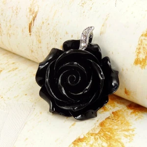 Premier Design Rose Black Necklace Pendant - Picture 1 of 2