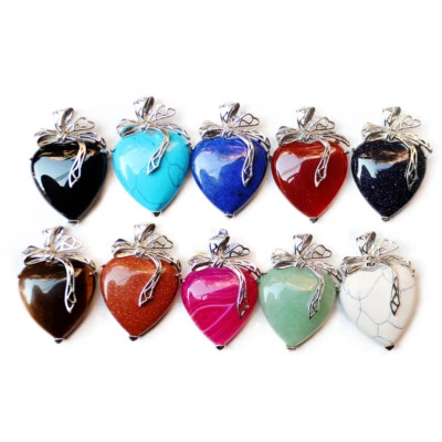 Edelstein Kristall Herz Schleife Knoten Chakra Anhänger Charm Bead Halskette - Bild 1 von 2