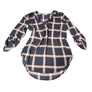 maurices Plaid Tunic Blouse Roll-Tab Sleeve V-Neck Casual Top XS - Picture 1 of 3