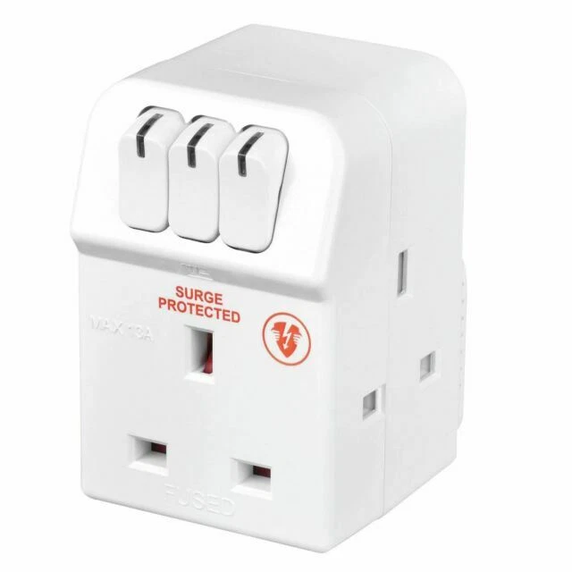 Masterplug MSWRG3 3 Way Socket Surge Protected Adaptor - White