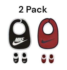 2 Pack - Nike 0-6 Months Baby Boy Newborn Bib & Booties Set Black/Red Infant - Picture 1 of 3
