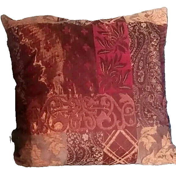 Pier One Throw Pillow, Patchwork Paisley Copper, Brown, Burgandy, w Gold 17x17 - Image 1 of 4