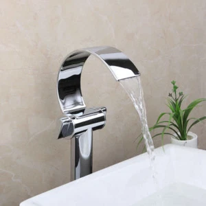 Chrome Bathroom Faucet Tall Waterfall Spout Dual Handles Mixer Deck Mounted Tap - Picture 1 of 6