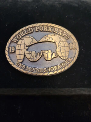 VINTAGE 1998 WORLD PORK EXPO SOLID BRONZE BELT BUCKLE Des Moines Iowa Limited ED - Image 1 of 4
