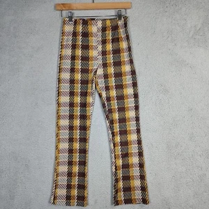 Free People Leggings Women 0 24x25 Brown Plaid Striped Flare Knit Pull On Pants - Picture 1 of 10