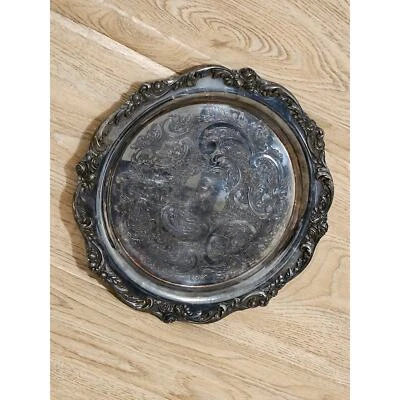 Bandeja de plata antigua vintage Lunt Plateros redonda ornamentada 12" Foto 1 de 4