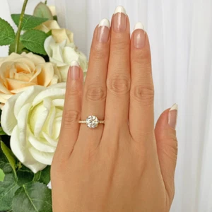 Diamond Women Ring VS1 E 2.2 Carat Round Hidden Halo Lab created 14K Yellow Gold - Picture 1 of 14