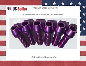 M5 x 16mm Titanium Bolt PURE GR5 Taper Head / Ti Bolt 6 pcs - Purple for stems - Picture 1 of 2