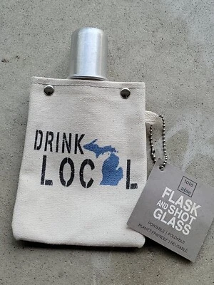 Tote + Able Canvas Flask 4oz MICHIGAN DRINK LOCAL NWT - Image 1 of 4