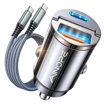 AINOPE 45W Dual Port USB C Car Charger with Cable Super Fast Charging Adapter - Imagem 1 de 4
