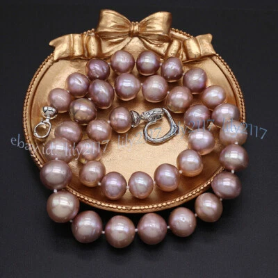 11-12mm Natural Purple South Sea Baroque Edison Pearl Beads Necklace 14-48inches - Image 1 of 4