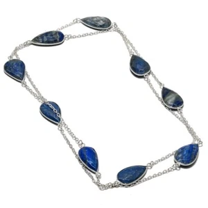 Lapis Lazuli Gemstone Handmade 925 Sterling silver Jewelry Necklace Size 36" - Picture 1 of 1