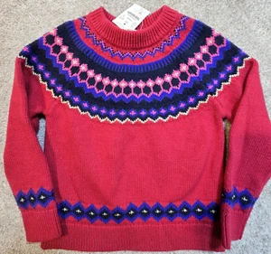 Crewcuts Red Fair Isle Sweater Metallic Gold Winter Girl's Size S (6-7) NWT - Picture 1 of 12