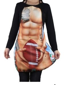 Mens Novelty Funny Cooking Apron 6 Pack Abs Sexy Rugby American Football Player