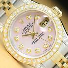 Ladies Rolex Datejust Mother Of Pearl Pink Diamond 2 Tone Quickset Watch