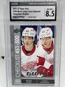 2021-22 UD Series 2 - Young Guns Checklist #500 Moritz Seider, Lucas Raymond CGC - Picture 1 of 2