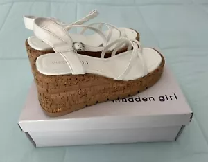 New! Madden Girl White Volt Cork Wedge Strappy Sandals Women’s Size 8.5 - Picture 1 of 8